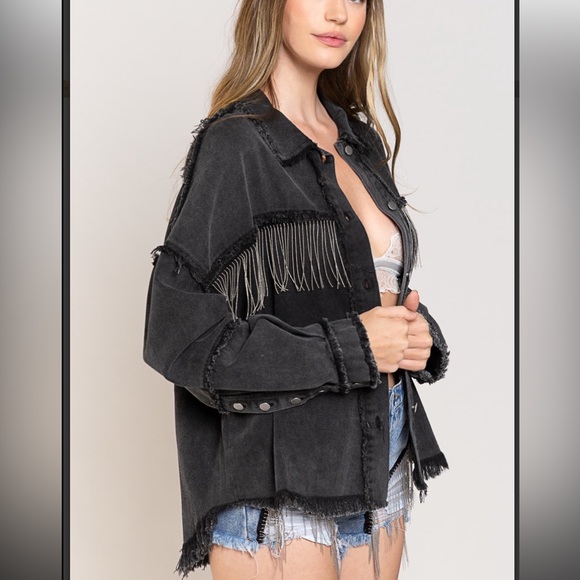 POL Women's Black Fringe Detail Jacket - Picture 3 of 4